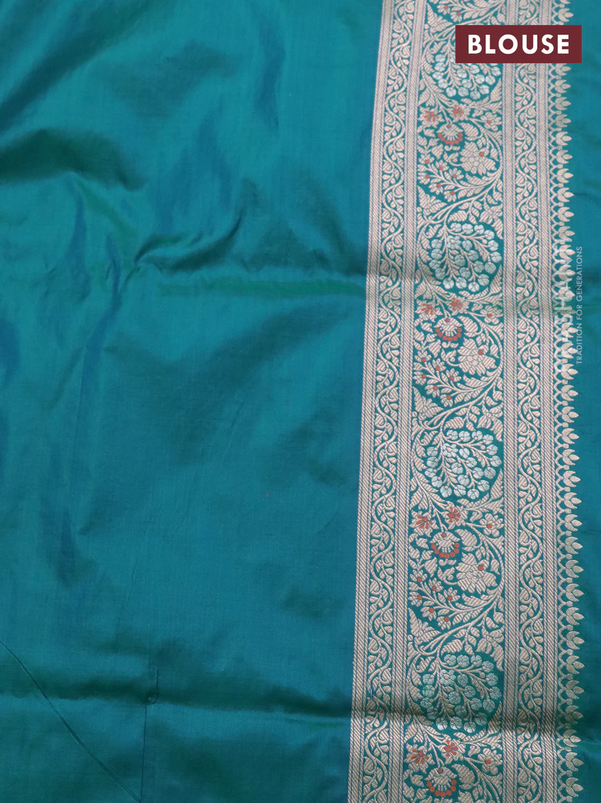 Banarasi uppada silk saree teal green with allover zari woven brocade weaves and zari woven border - Image 4