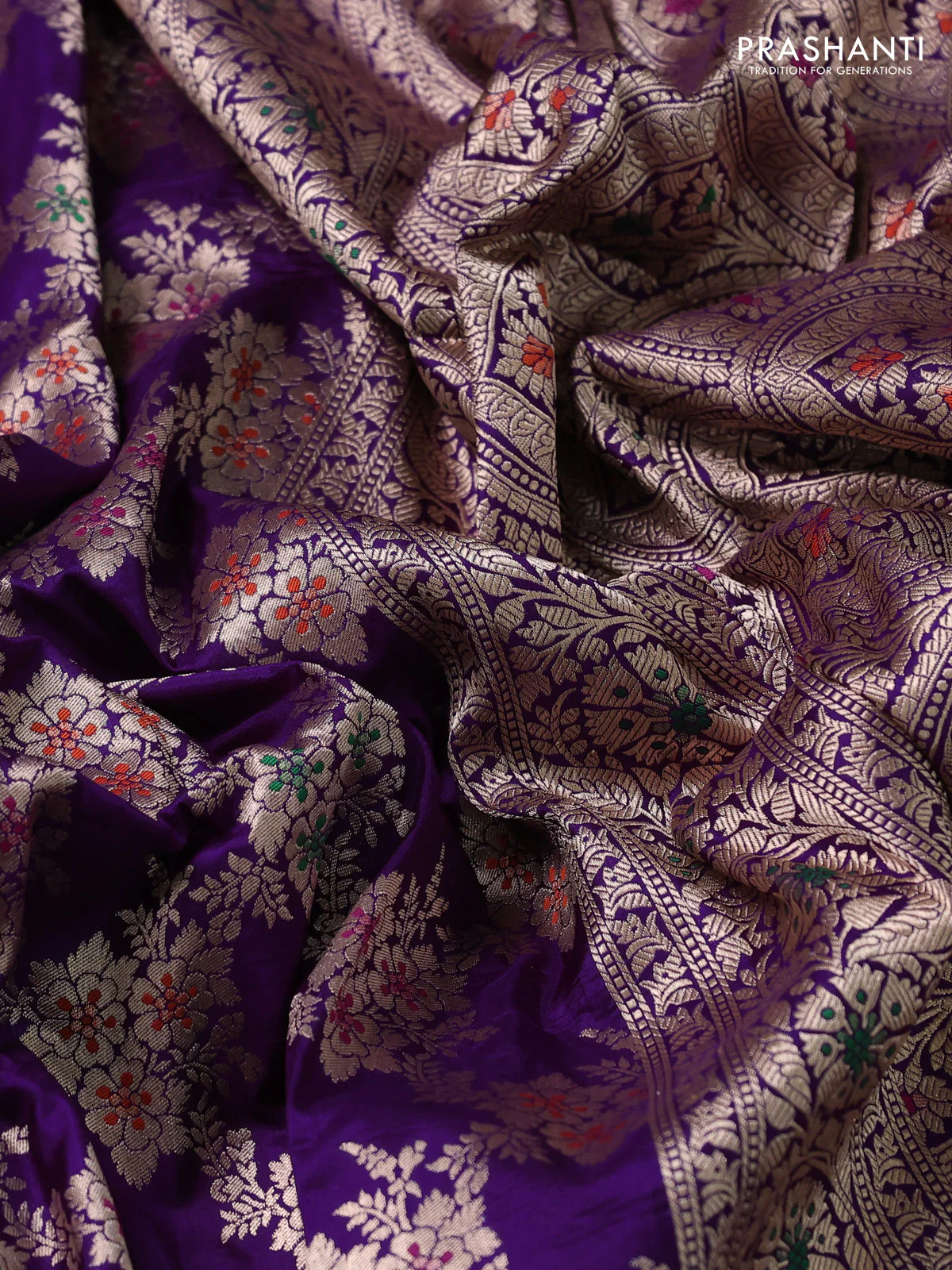 Banarasi uppada silk saree violet with allover zari woven mina weaves and zari woven border - Image 3