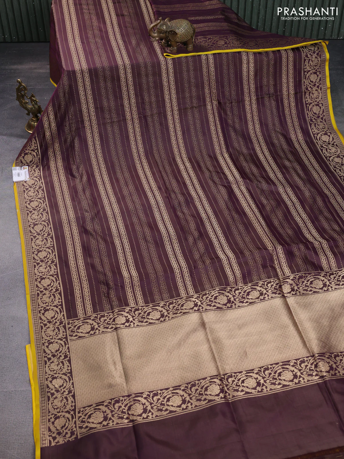 Banarasi uppada silk saree wine shade and yellow with allover thread & zari weaves and zari woven border - Image 2