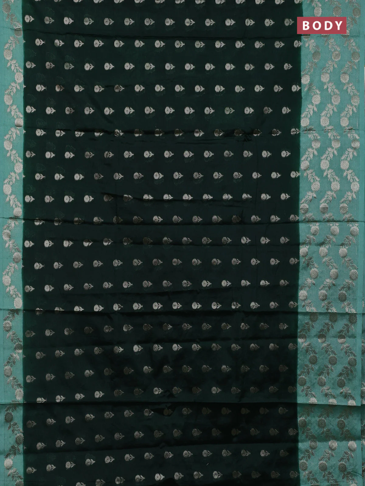 Banarasi warm silk saree bottle green and pastel green with allover thread & zari woven buttas and zari woven border - Image 2