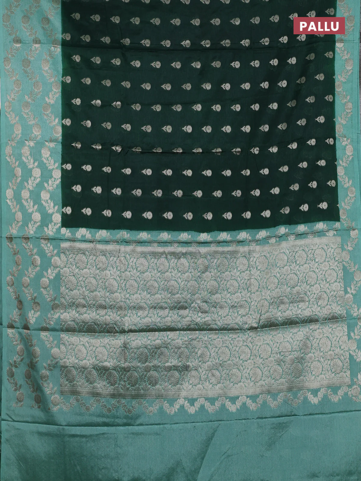 Banarasi warm silk saree bottle green and pastel green with allover thread & zari woven buttas and zari woven border - Image 3