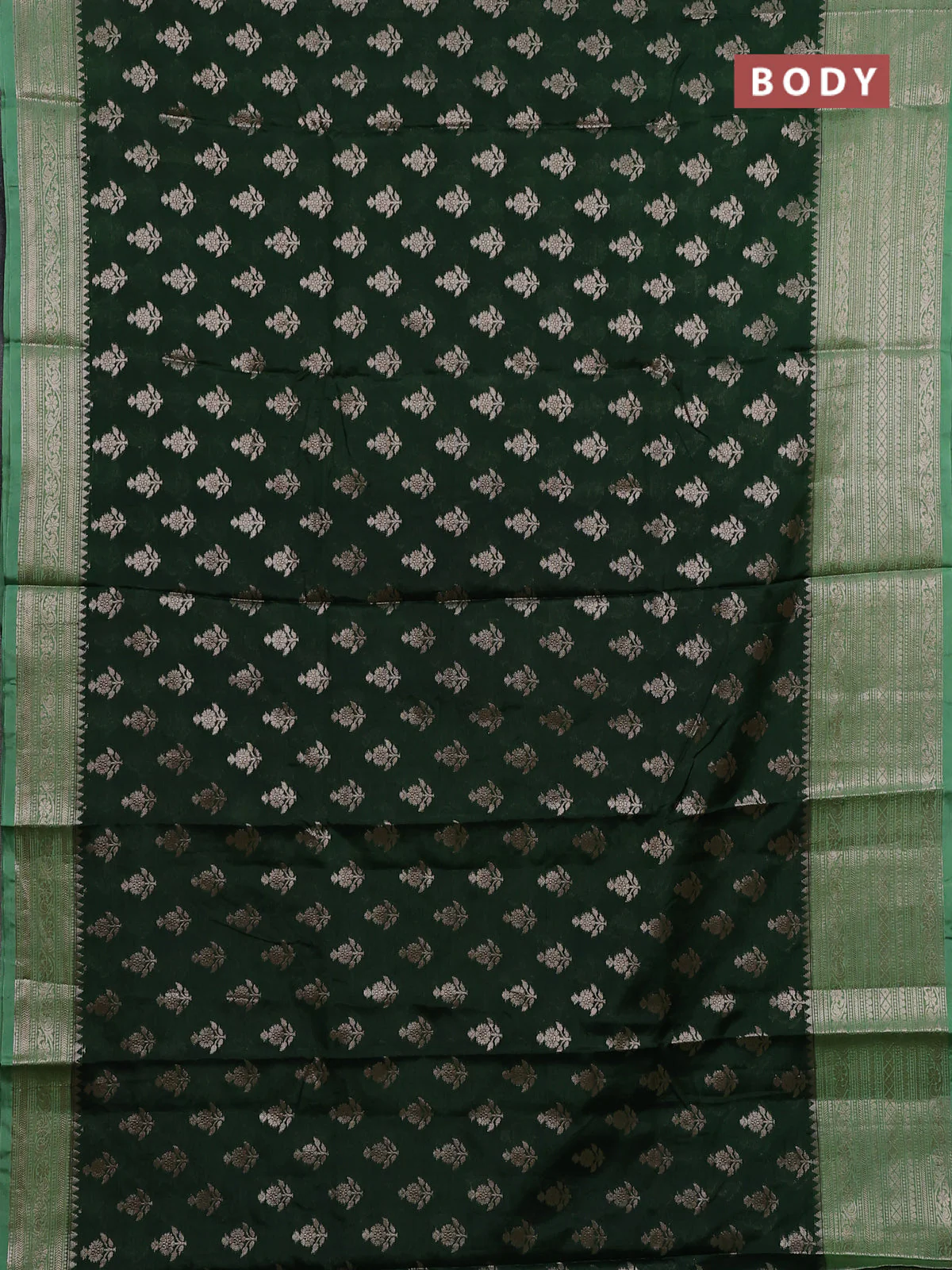 Banarasi warm silk saree bottle green and pastel green with allover thread & zari woven buttas and zari woven border - Image 2