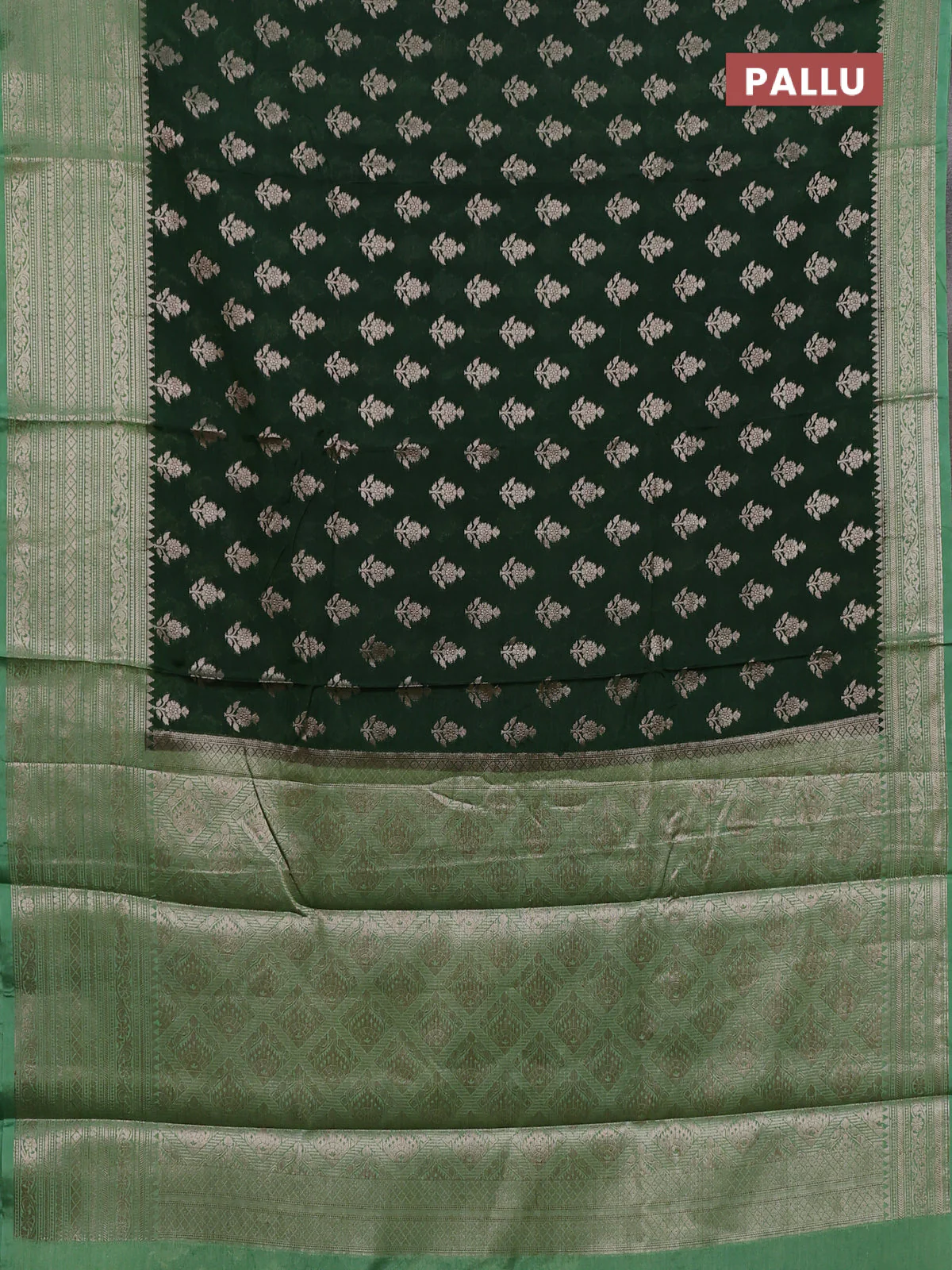 Banarasi warm silk saree bottle green and pastel green with allover thread & zari woven buttas and zari woven border - Image 3
