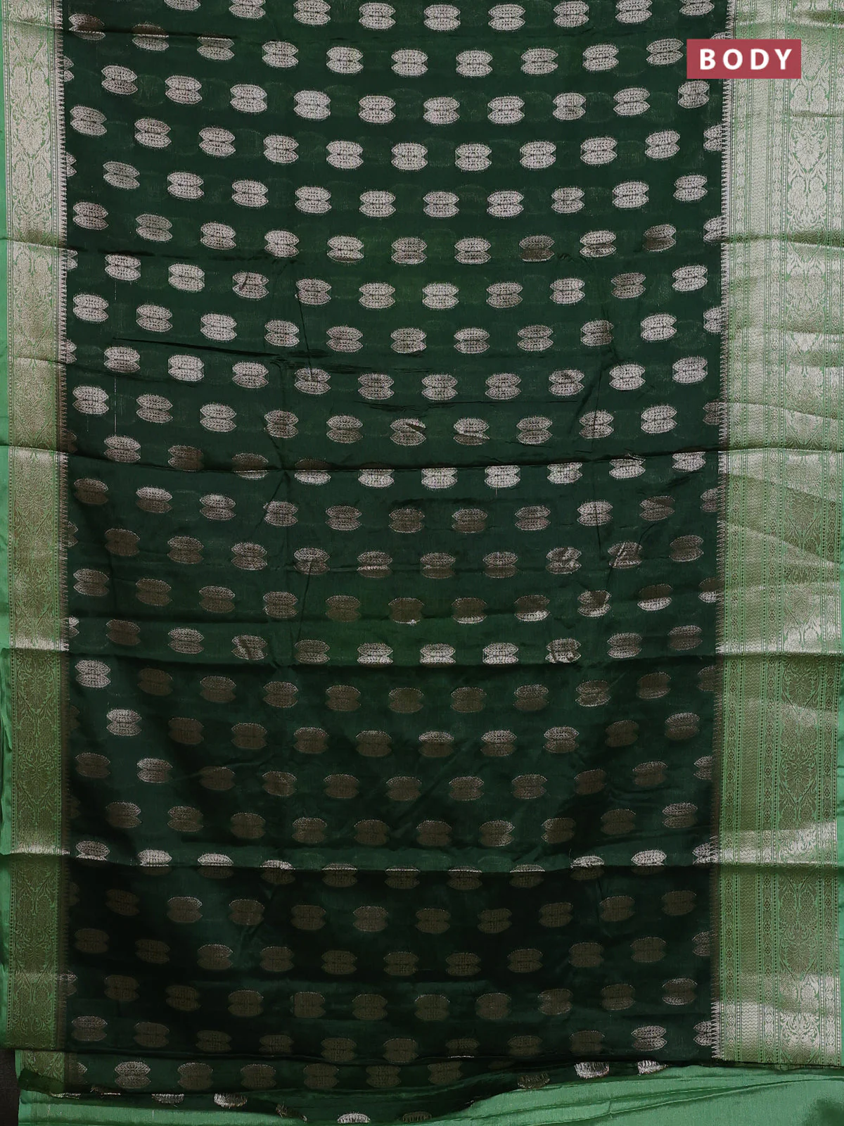 Banarasi warm silk saree bottle green and pastel green with allover thread & zari woven buttas and zari woven border - Image 2