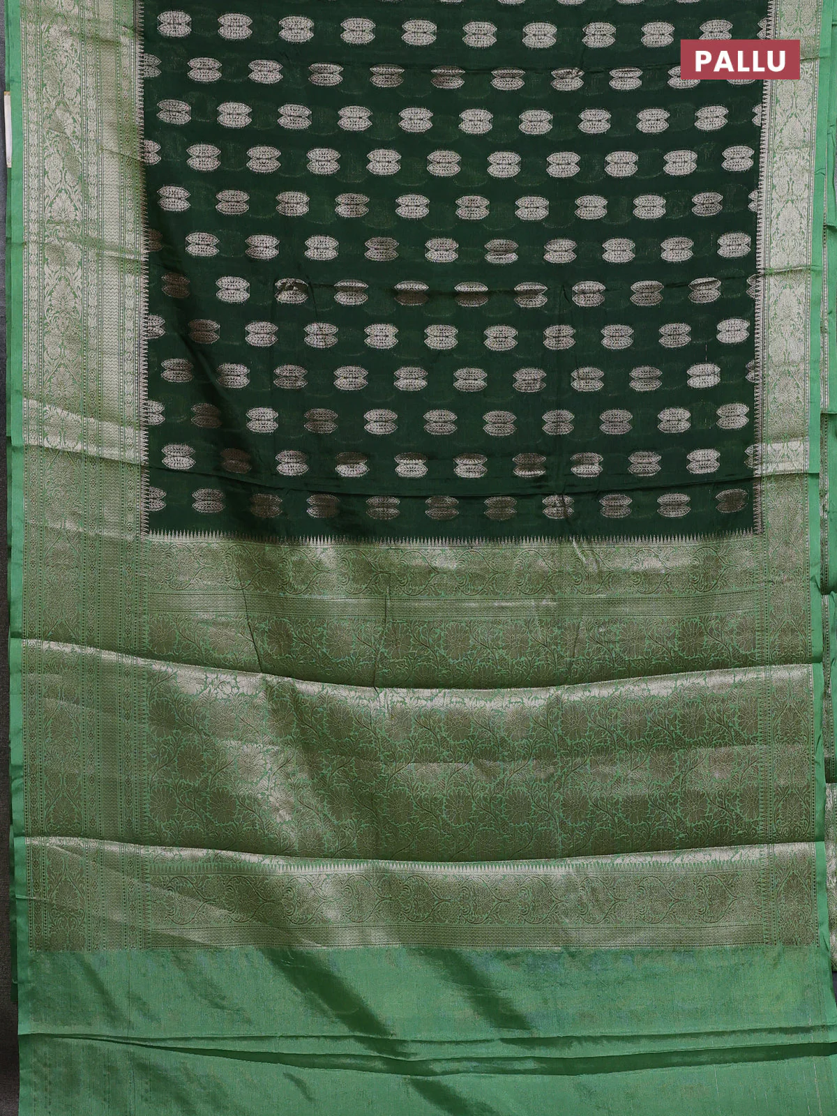 Banarasi warm silk saree bottle green and pastel green with allover thread & zari woven buttas and zari woven border - Image 3
