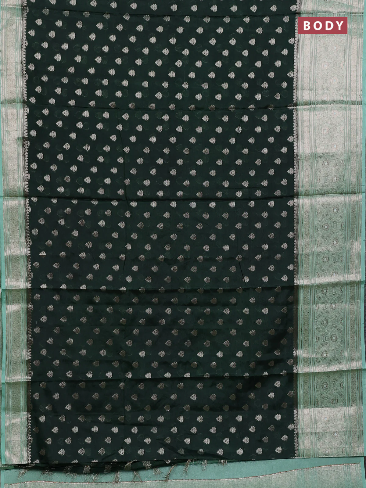 Banarasi warm silk saree bottle green and pastel green with allover thread & zari woven buttas and zari woven border - Image 2