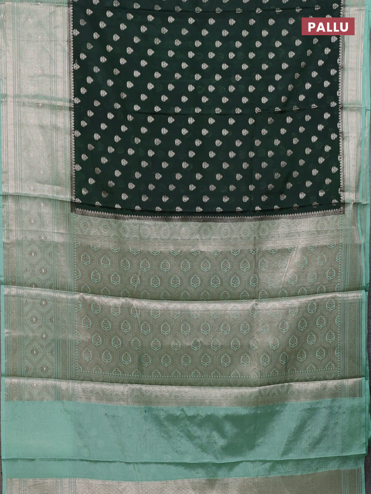 Banarasi warm silk saree bottle green and pastel green with allover thread & zari woven buttas and zari woven border - Image 3