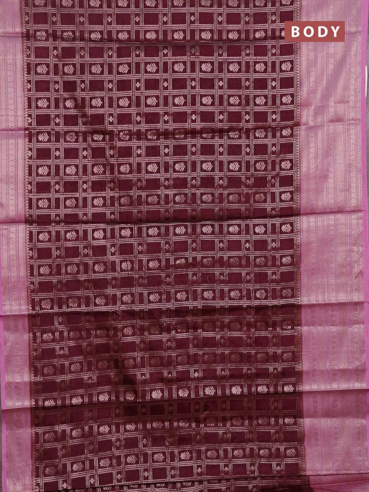Banarasi warm silk saree coffee brown and mauve pink with allover thread & zari checked pattern and long zari woven border - Image 2