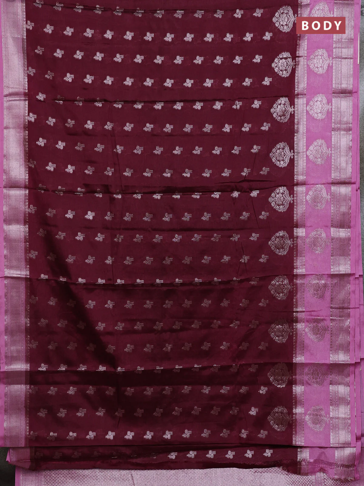 Banarasi warm silk saree coffee brown and pastel pink with allover thread & zari woen buttas and zari woven border - Image 2