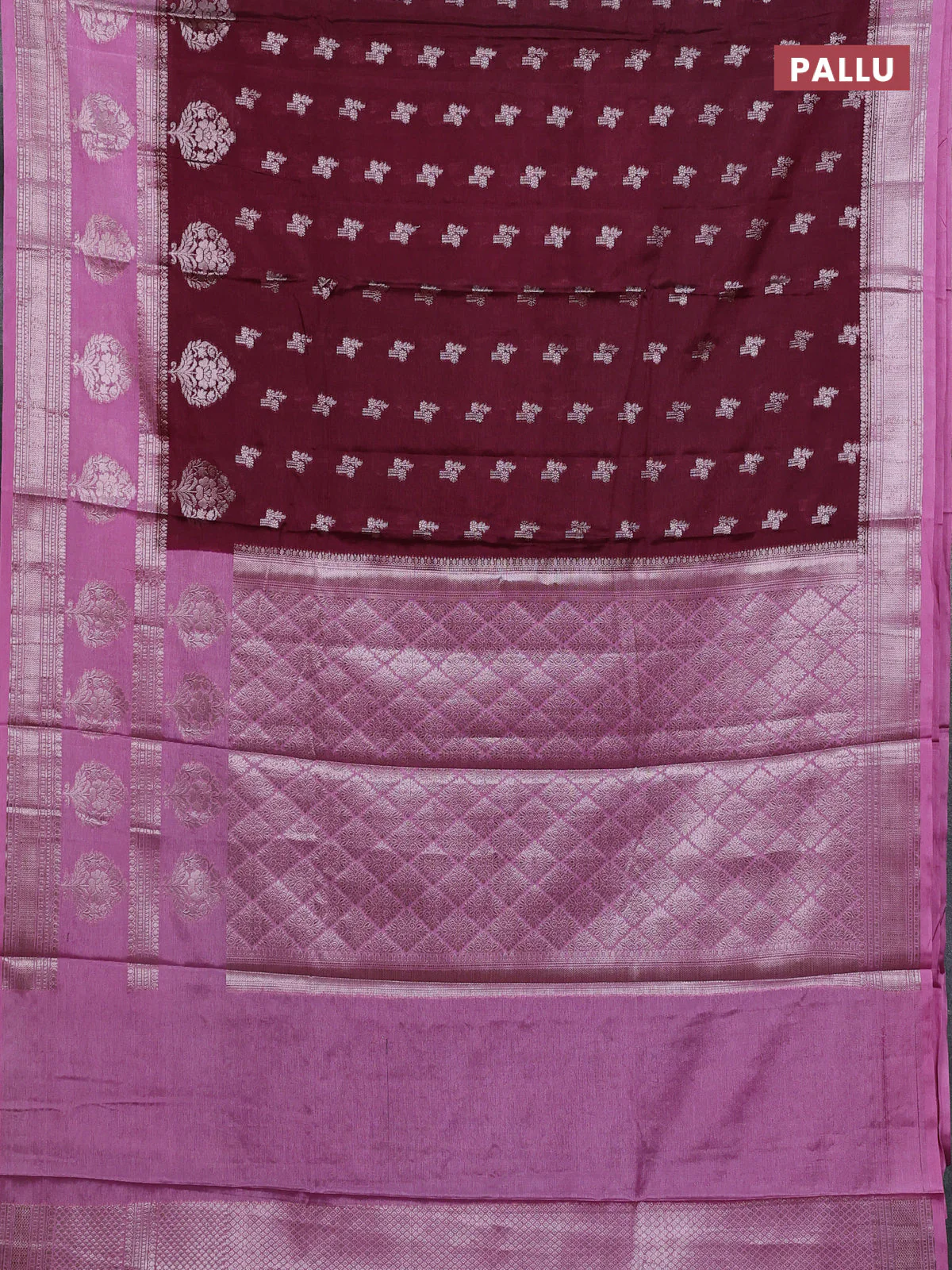 Banarasi warm silk saree coffee brown and pastel pink with allover thread & zari woen buttas and zari woven border - Image 3
