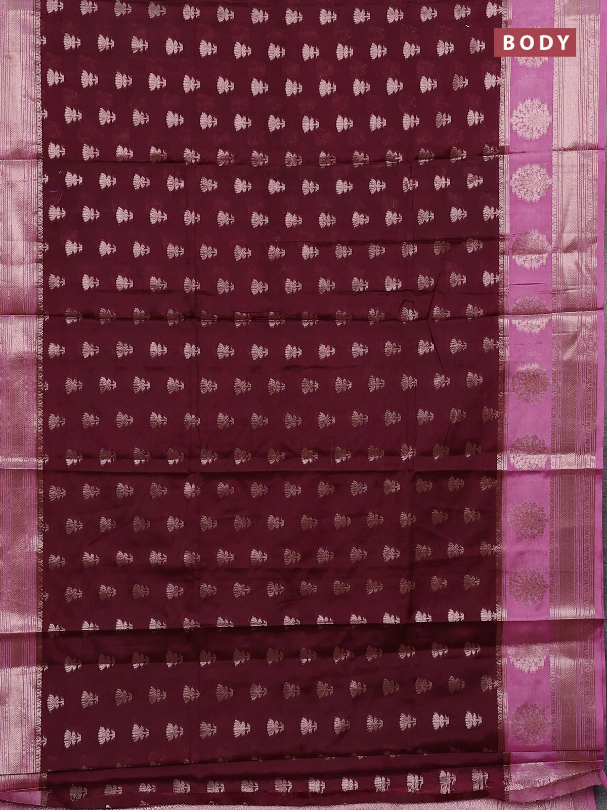 Banarasi warm silk saree coffee brown and pastel pink with allover thread & zari woven buttas and zari woven border - Image 2