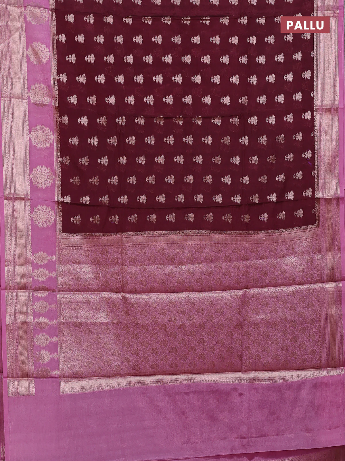 Banarasi warm silk saree coffee brown and pastel pink with allover thread & zari woven buttas and zari woven border - Image 3