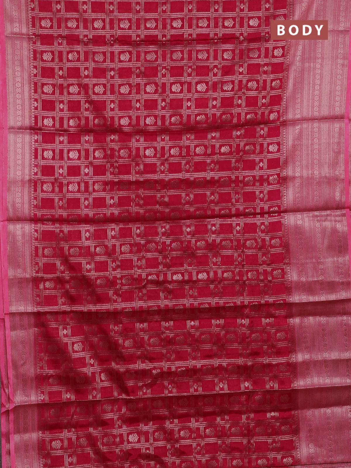 Banarasi warm silk saree dark pink and light pink with allover thread & zari checked pattern and long zari woven border - Image 2