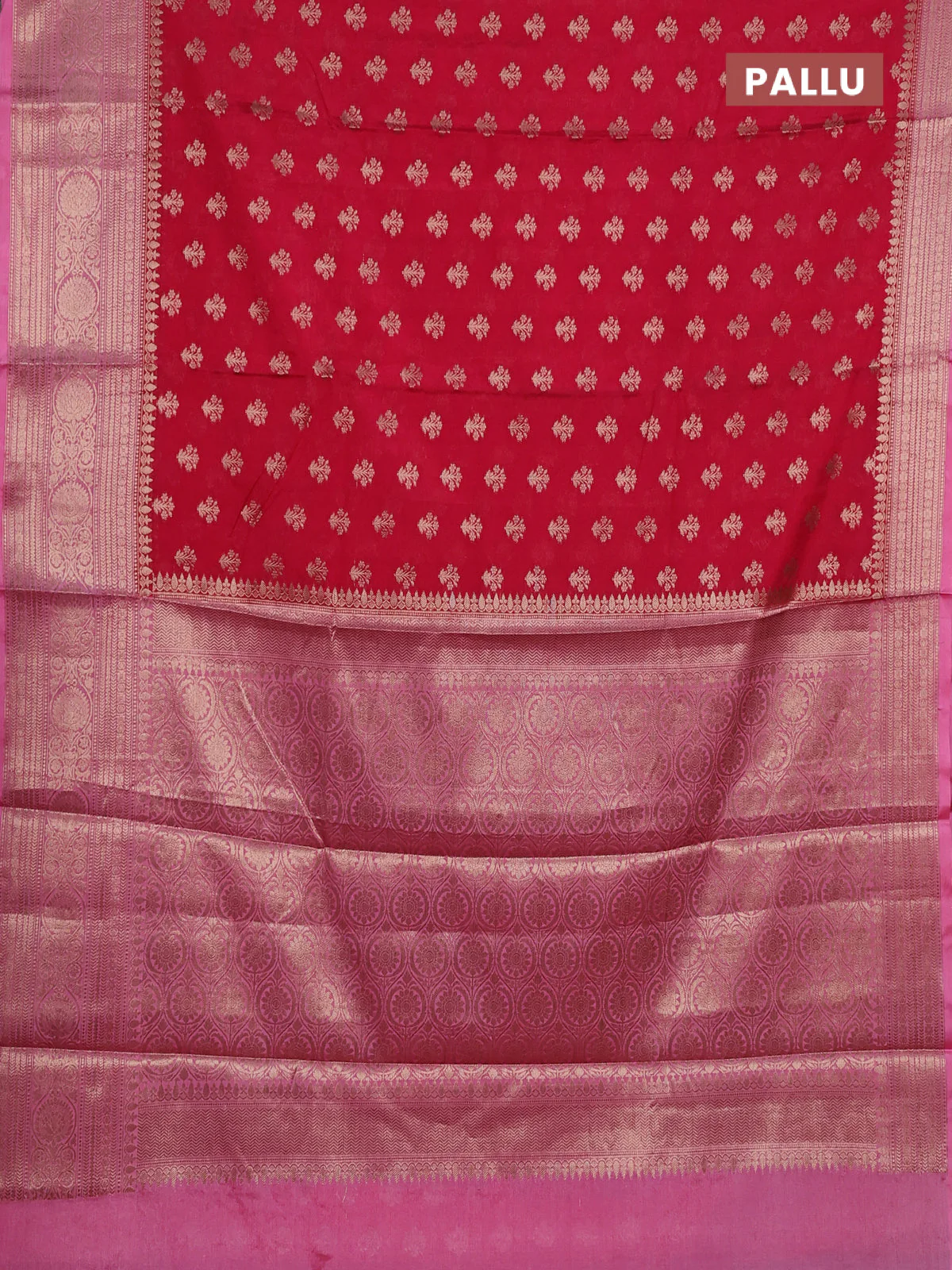 Banarasi warm silk saree dark pink and light pink with allover thread & zari woven buttas and zari woven border - Image 3