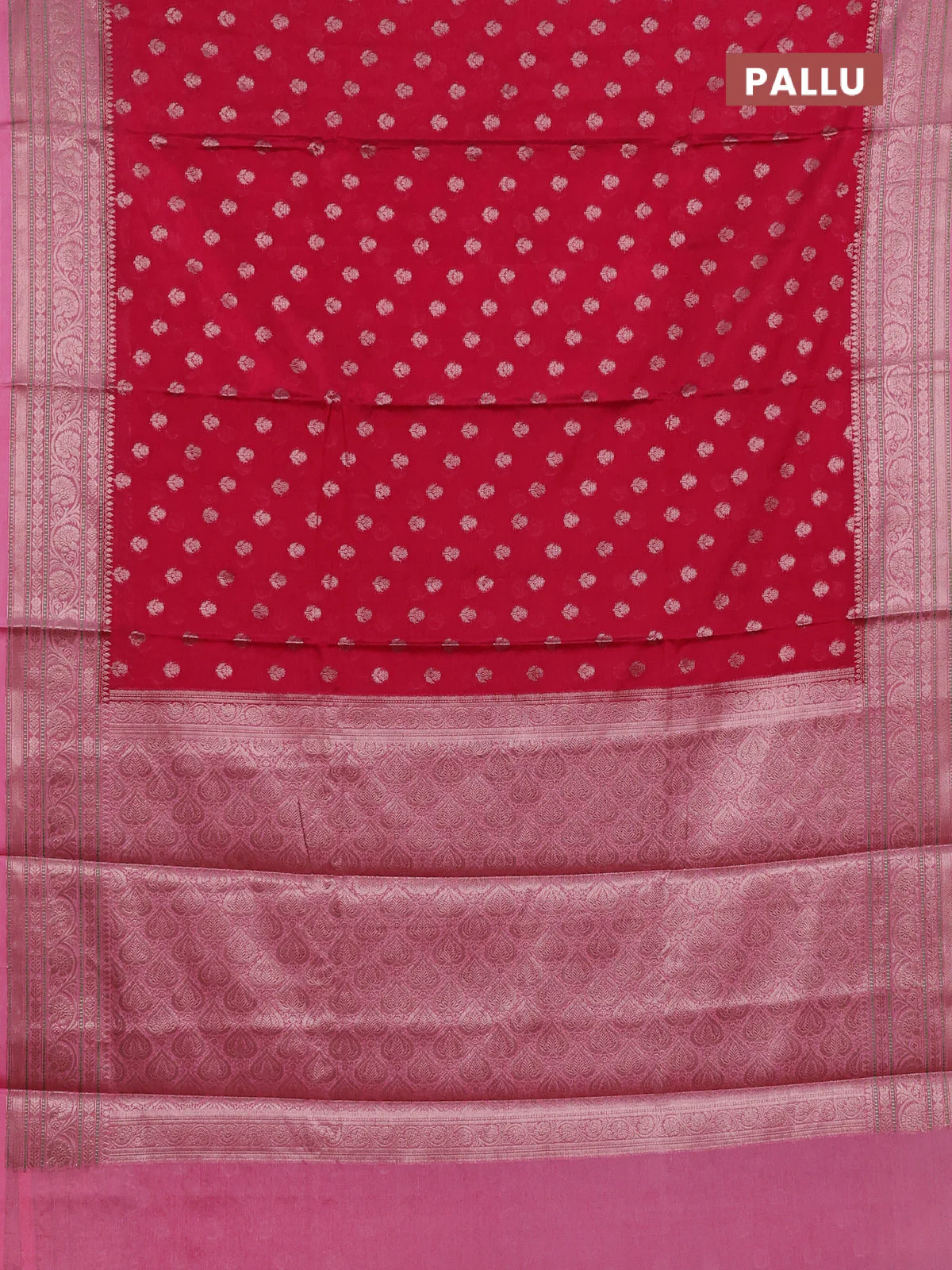 Banarasi warm silk saree dark pink and light pink with allover thread & zari woven buttas and zari woven border - Image 3