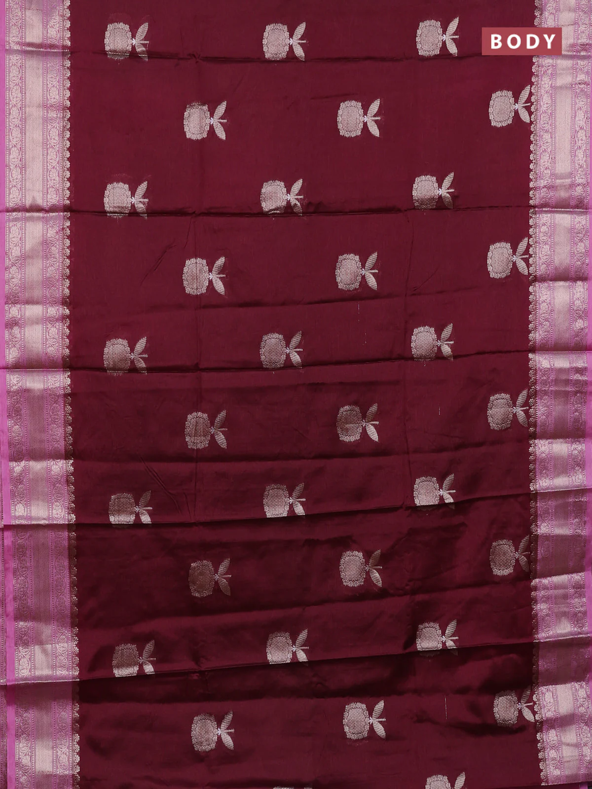 Banarasi warm silk saree deep maroon and light pink with thread & zari woven buttas and zari woven border - Image 2