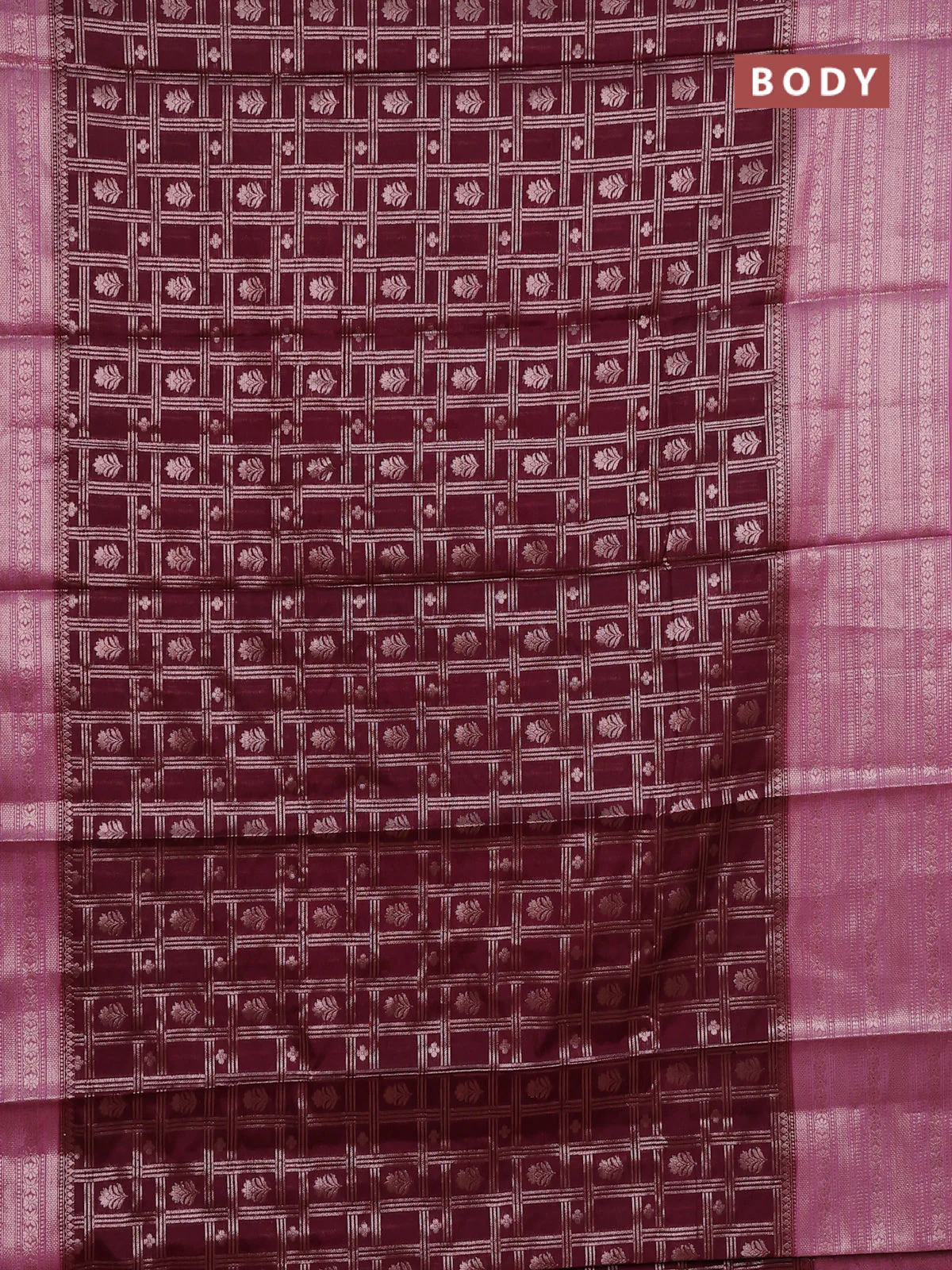 Banarasi warm silk saree deep maroon and mauve pink with allover thread & zari checked pattern and long zari woven border - Image 2