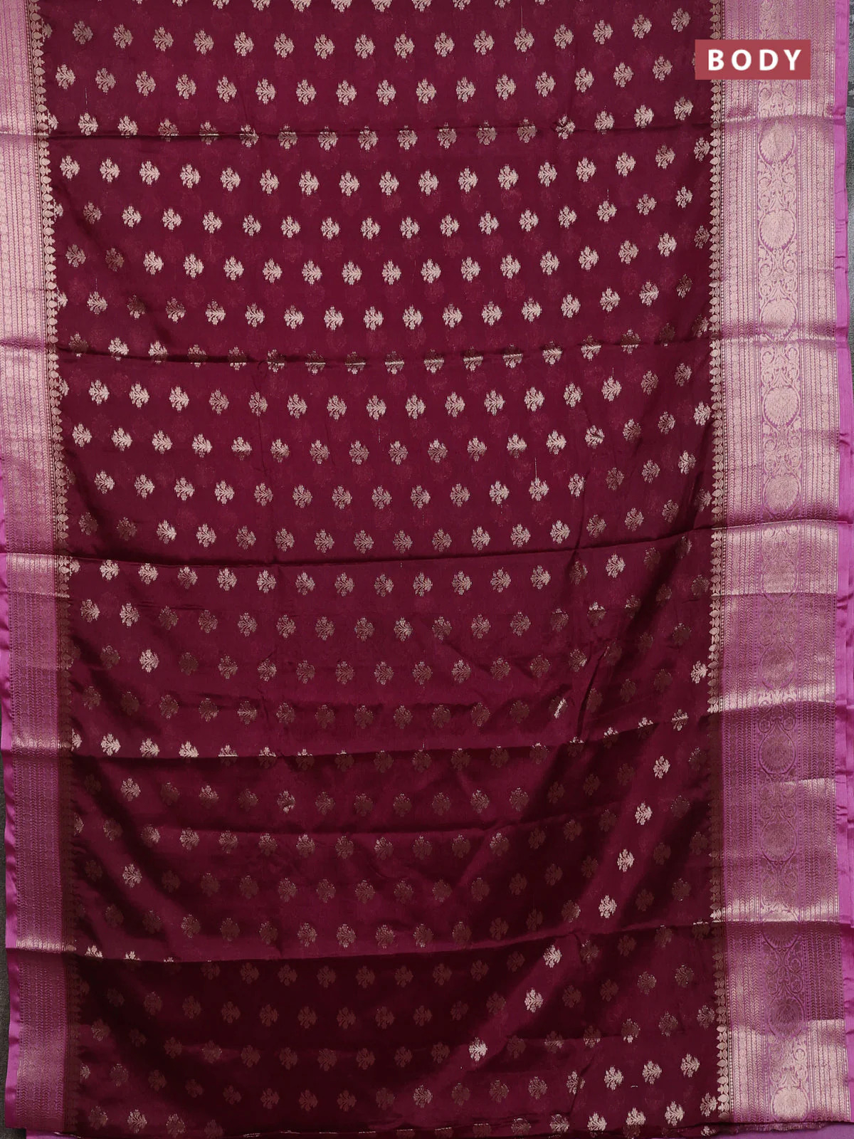 Banarasi warm silk saree deep maroon and mauve pink with allover thread & zari woven buttas and zari woven border - Image 2