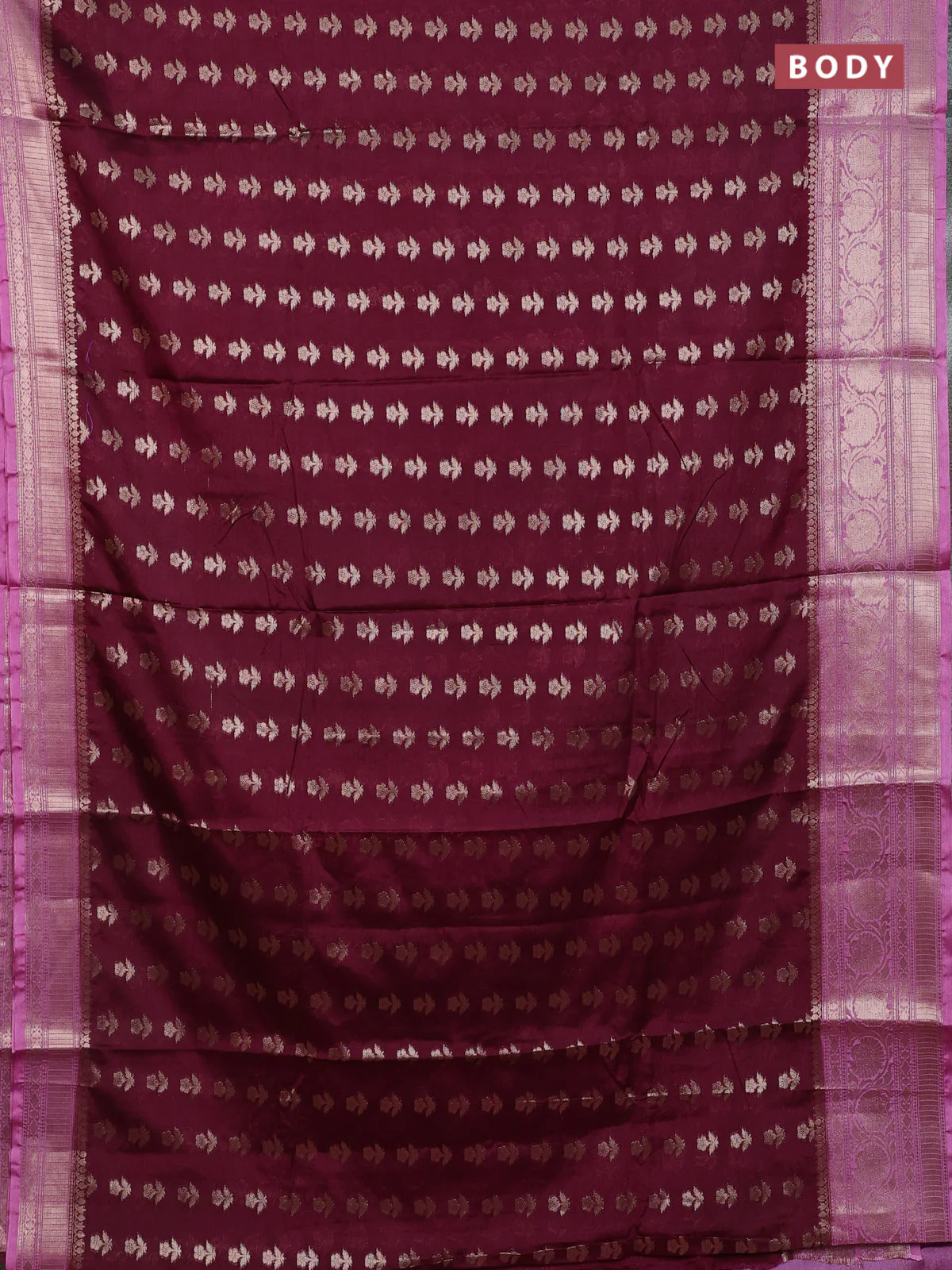 Banarasi warm silk saree deep maroon and mauve pink with allover thread & zari woven buttas and zari woven border - Image 2