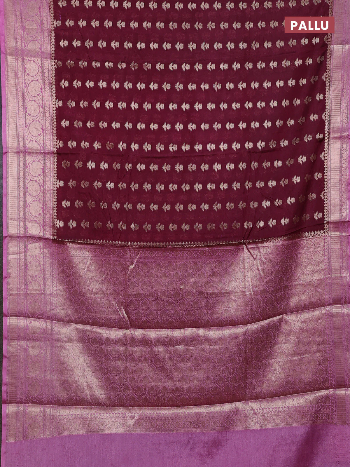 Banarasi warm silk saree deep maroon and mauve pink with allover thread & zari woven buttas and zari woven border - Image 3