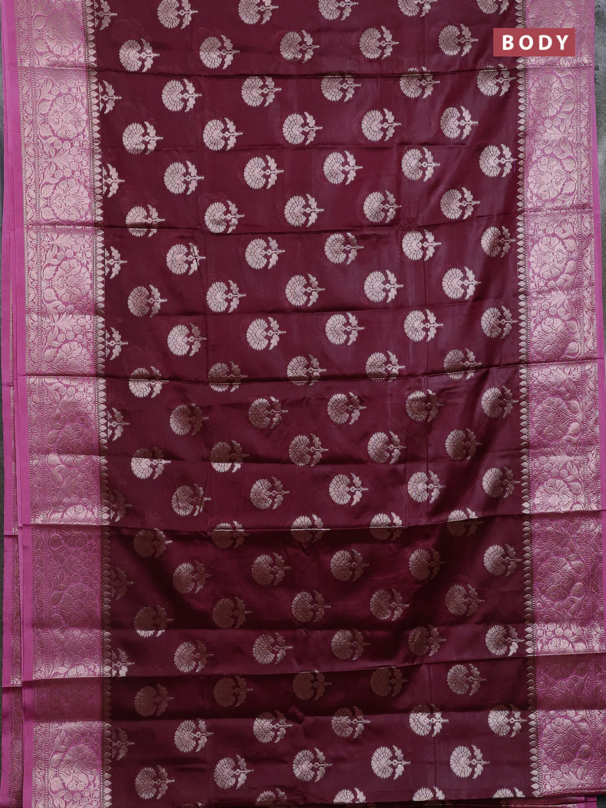 Banarasi warm silk saree deep maroon and mauve pink with allover thread & zari woven buttas and zari woven border - Image 2