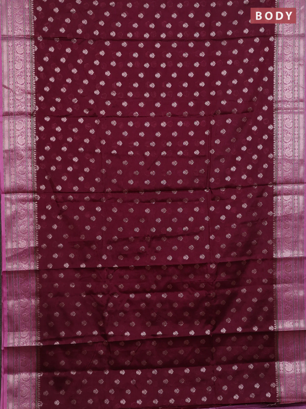 Banarasi warm silk saree deep maroon and mauve pink with allover thread & zari woven buttas and zari woven border - Image 2