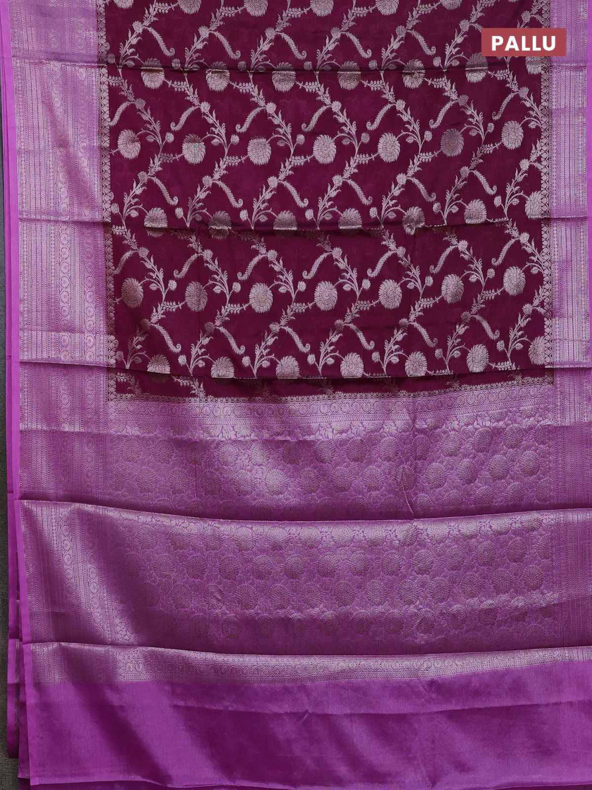 Banarasi warm silk saree deep purple and lavender with allover thread & zari weaves pattern and zari woven border - Image 3