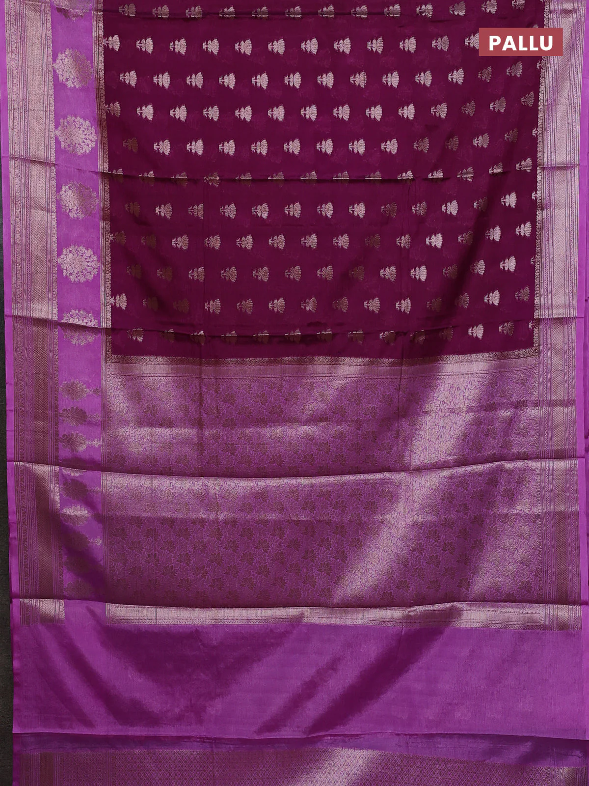 Banarasi warm silk saree deep purple and lavender with allover thread & zari woven buttas and zari woven border - Image 3