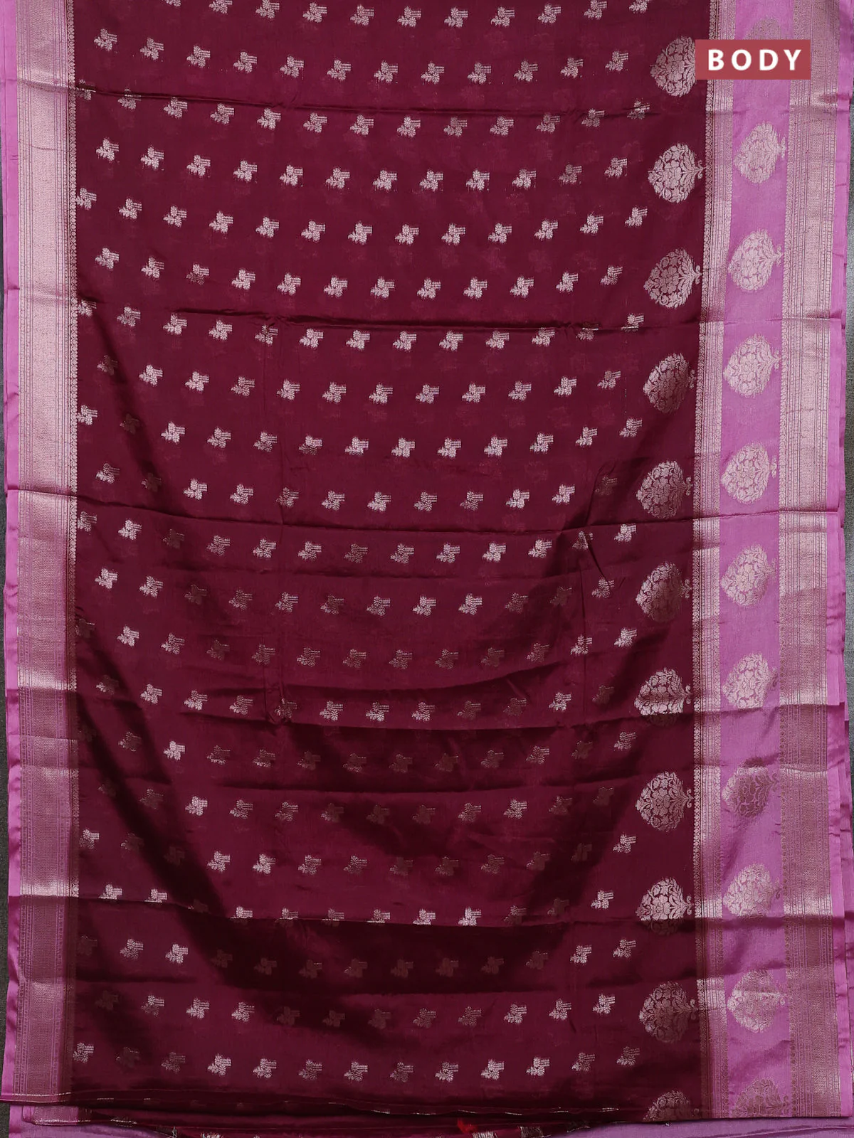 Banarasi warm silk saree deep wine shade and mauve pink with allover thread & zari woen buttas and zari woven border - Image 2