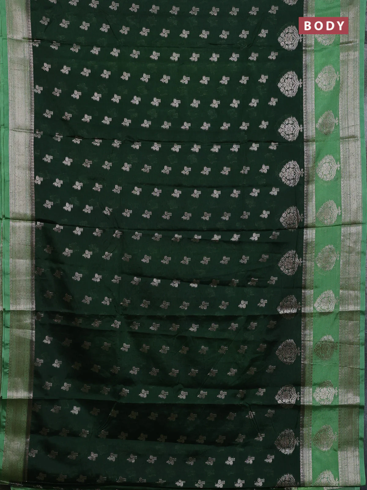 Banarasi warm silk saree green and pastel green with allover thread & zari woen buttas and zari woven border - Image 2