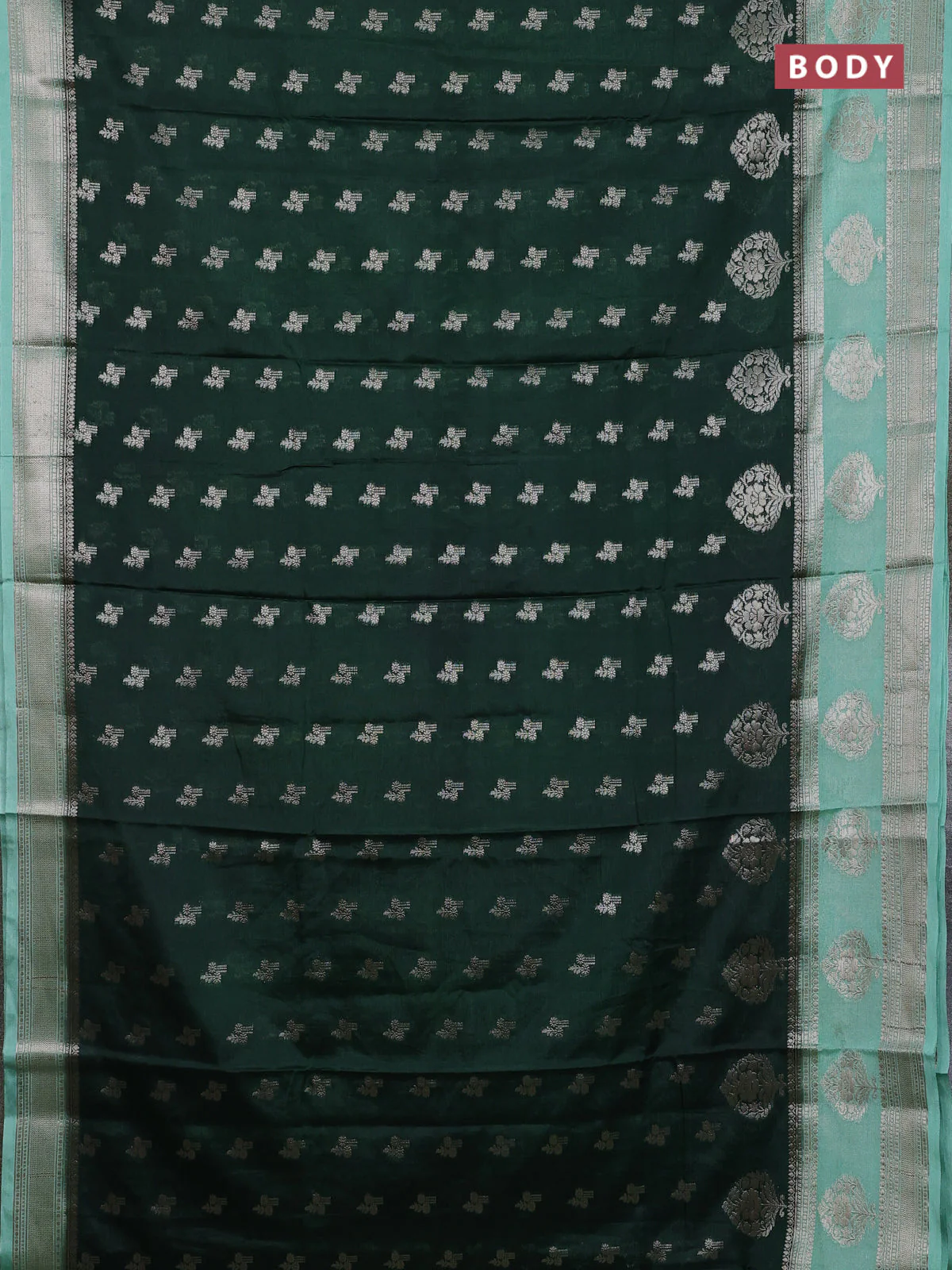 Banarasi warm silk saree green and pastel green with allover thread & zari woen buttas and zari woven border - Image 2