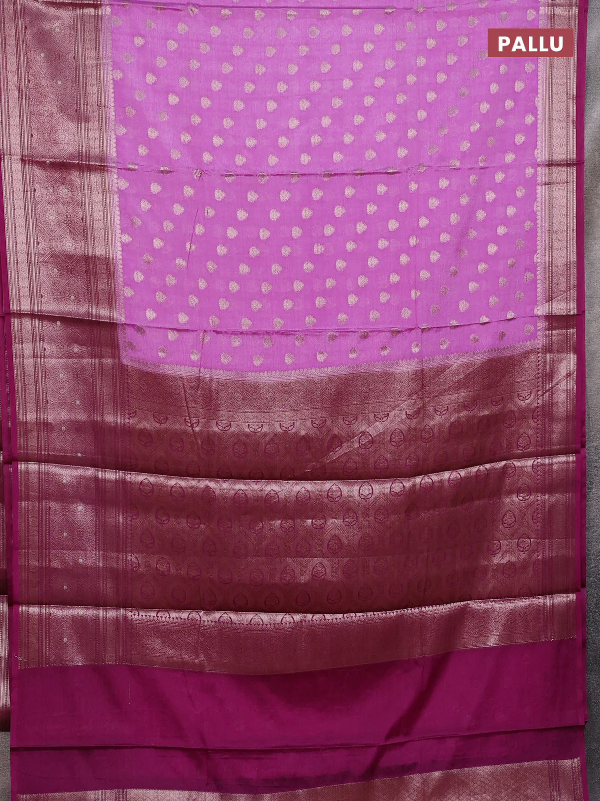 Banarasi warm silk saree lavender and purple with allover thread & zari woven buttas and zari woven border - Image 3