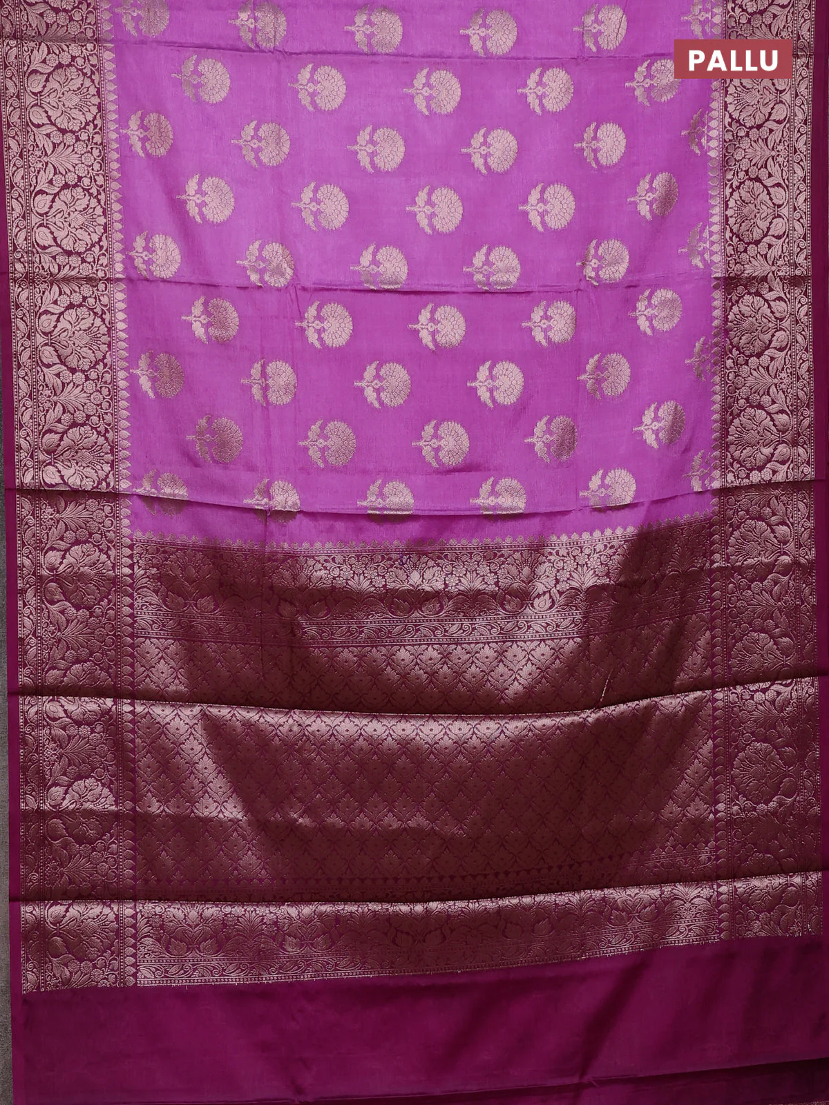 Banarasi warm silk saree lavender and purple with allover thread & zari woven buttas and zari woven border - Image 3