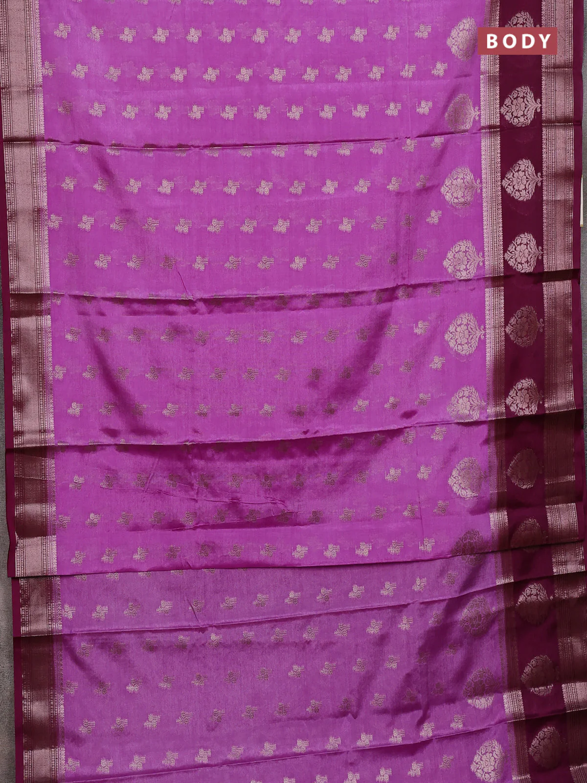 Banarasi warm silk saree lavender and wine shade with allover thread & zari woen buttas and zari woven border - Image 2