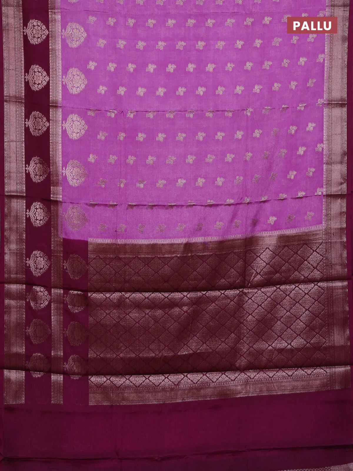 Banarasi warm silk saree lavender and wine shade with allover thread & zari woen buttas and zari woven border - Image 3