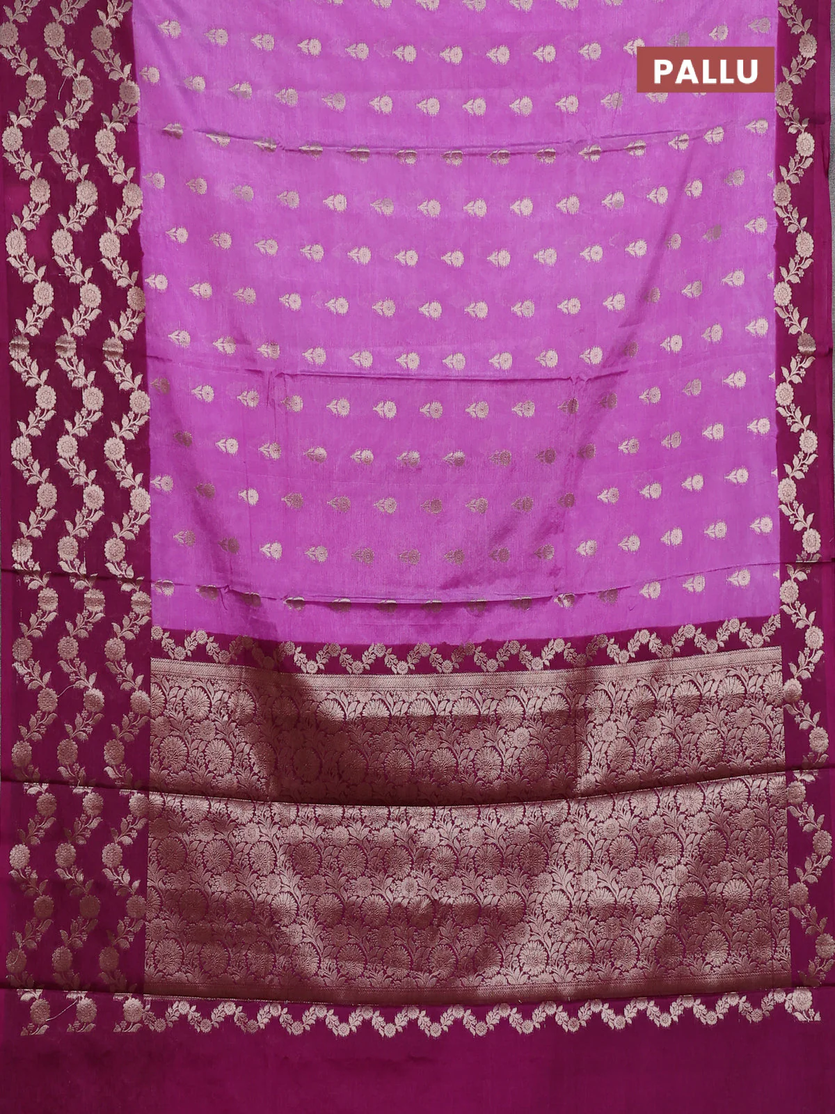 Banarasi warm silk saree lavender and wine shade with allover thread & zari woven buttas and zari woven border - Image 3