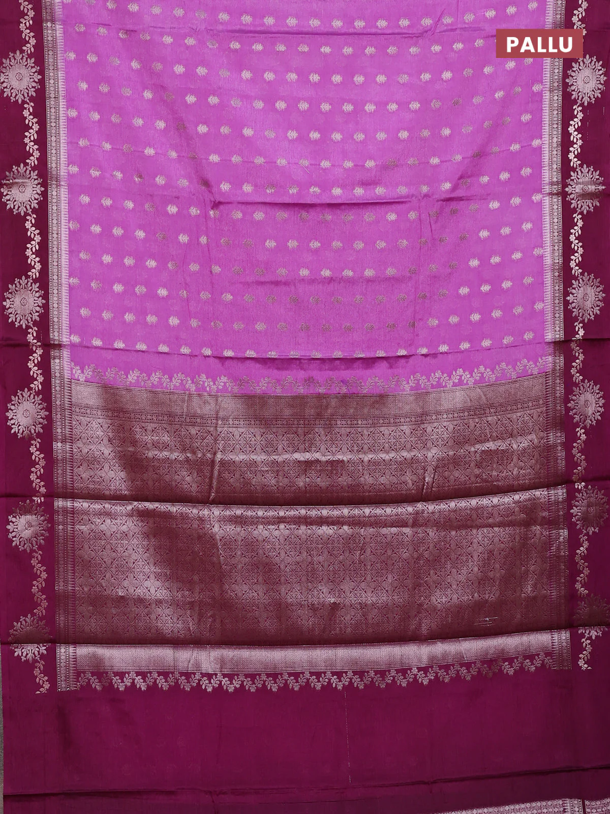 Banarasi warm silk saree lavender and wine shade with allover thread & zari woven buttas and zari woven border - Image 3