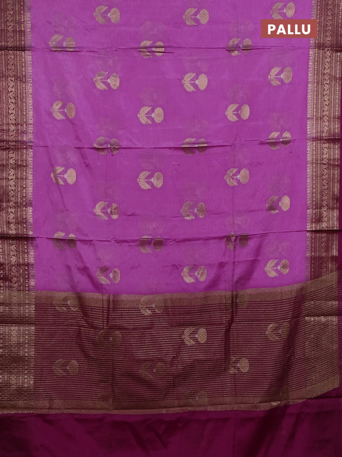 Banarasi warm silk saree lavender and wine shade with thread & zari woven buttas and zari woven border - Image 3