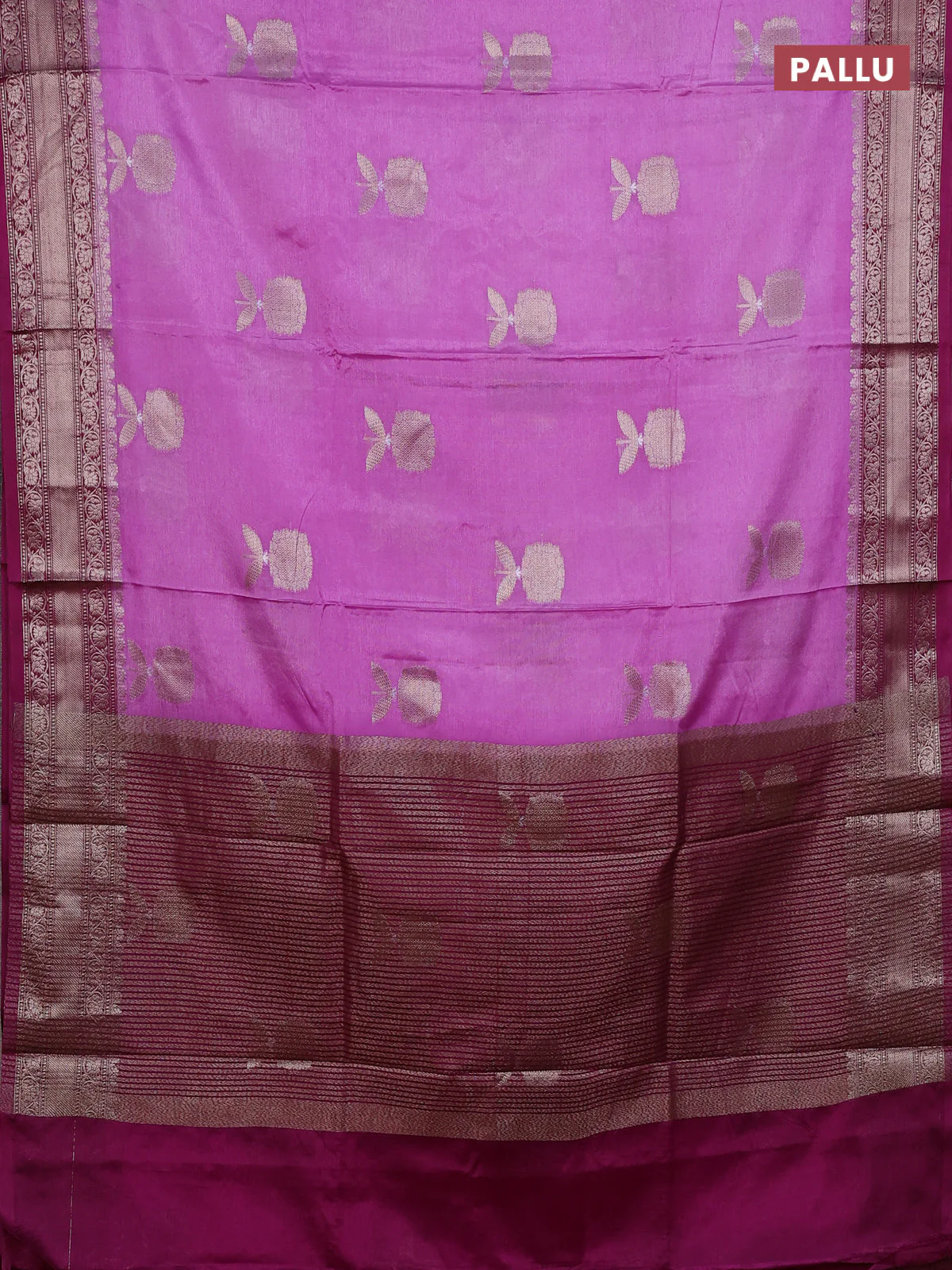 Banarasi warm silk saree lavender and wine shade with thread & zari woven buttas and zari woven border - Image 3