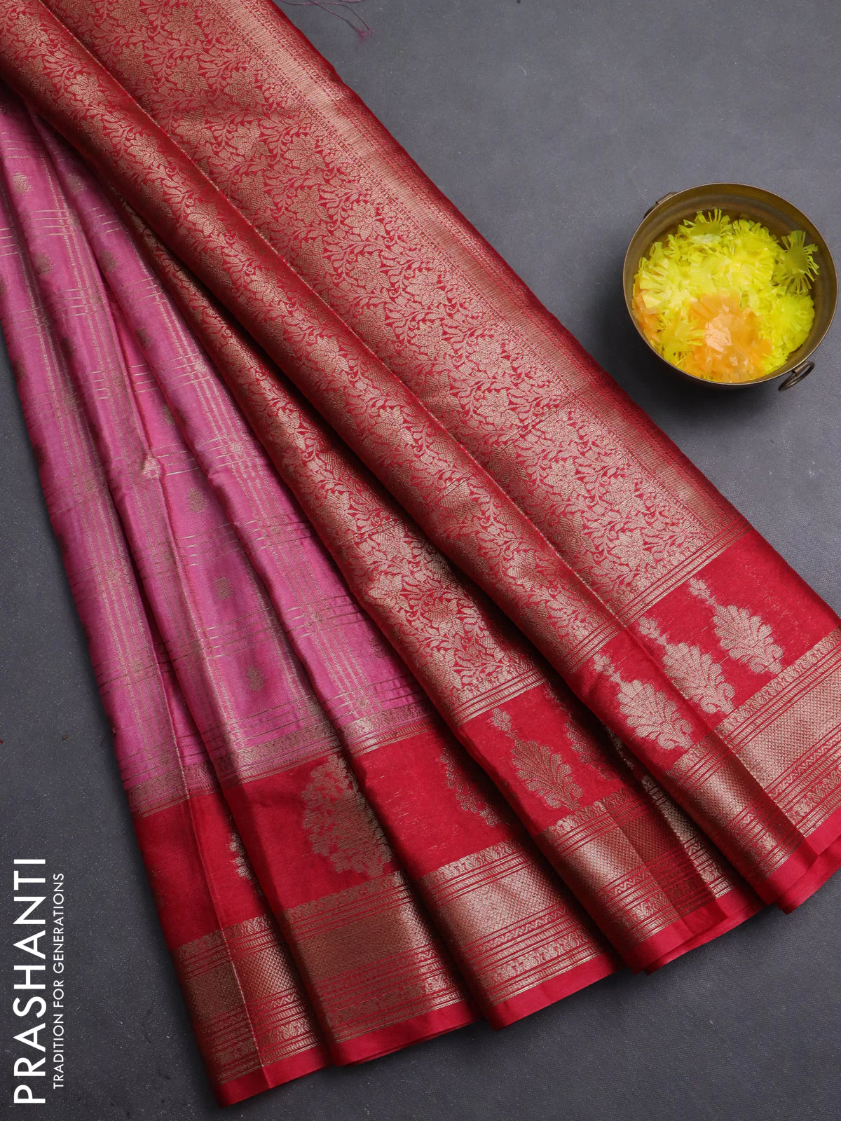 Banarasi warm silk saree light pink and dark pink with allover thread & zari checked pattern and zari woven border