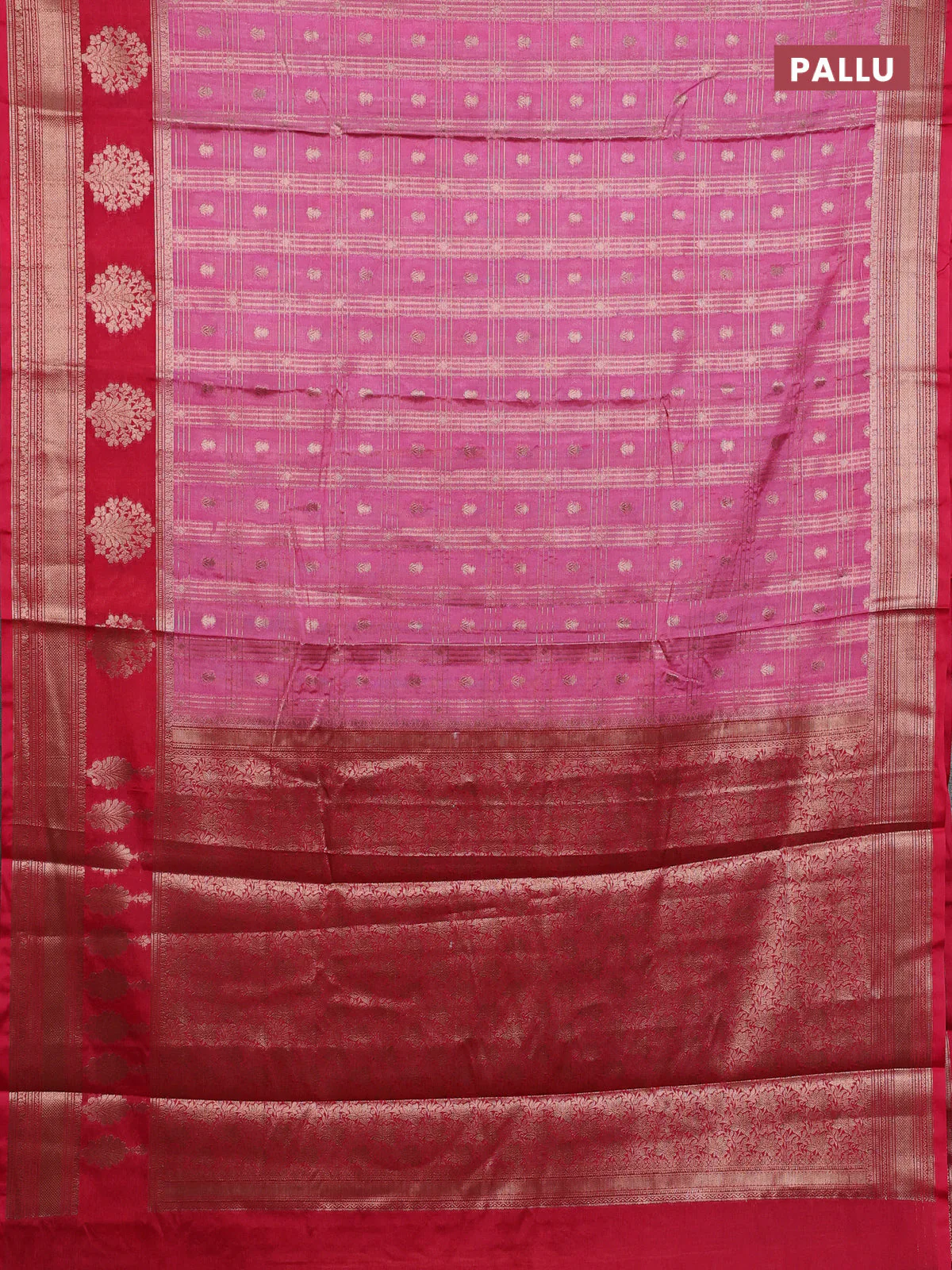 Banarasi warm silk saree light pink and dark pink with allover thread & zari checked pattern and zari woven border - Image 3