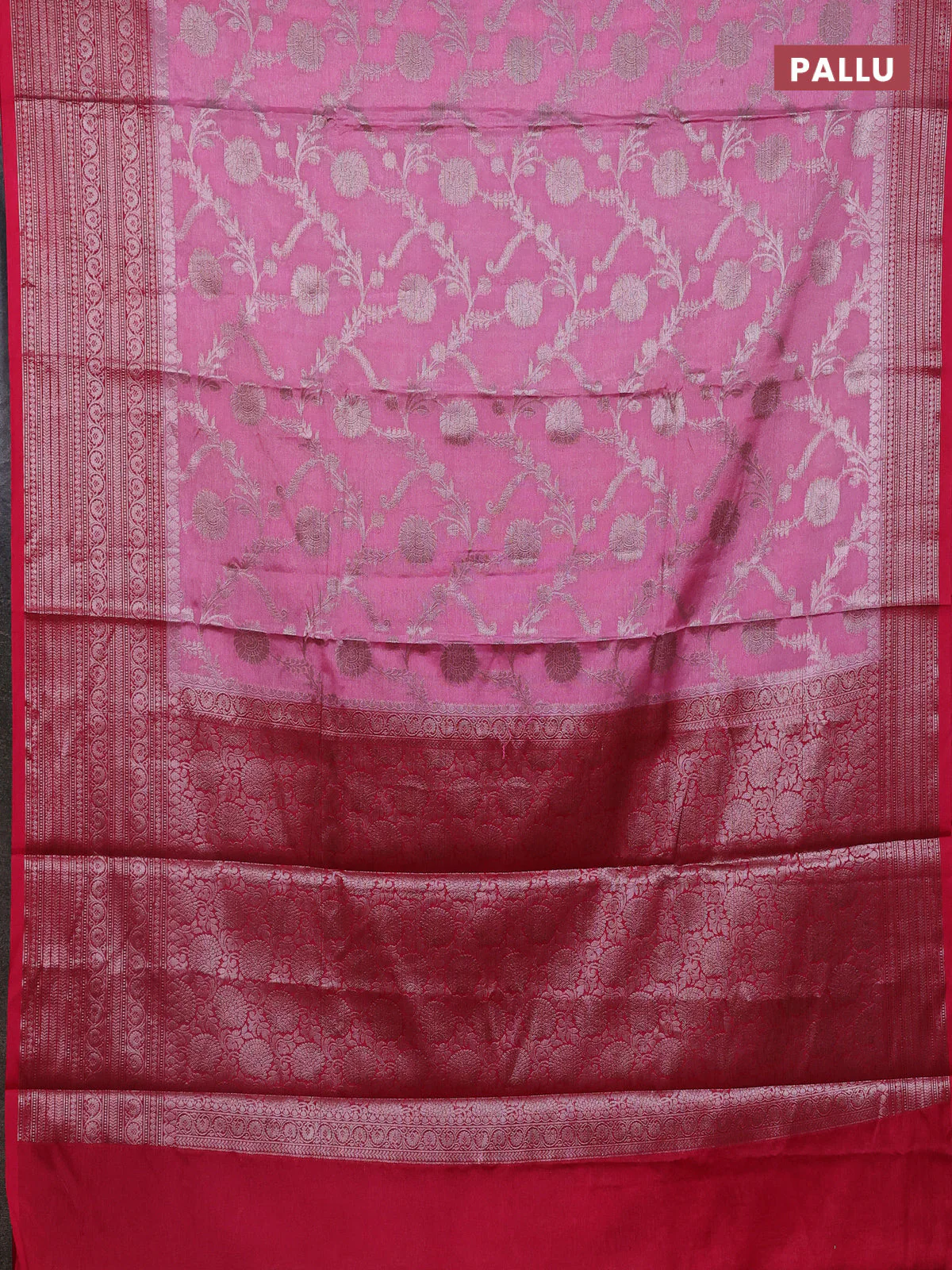 Banarasi warm silk saree light pink and dark pink with allover thread & zari weaves pattern and zari woven border - Image 3