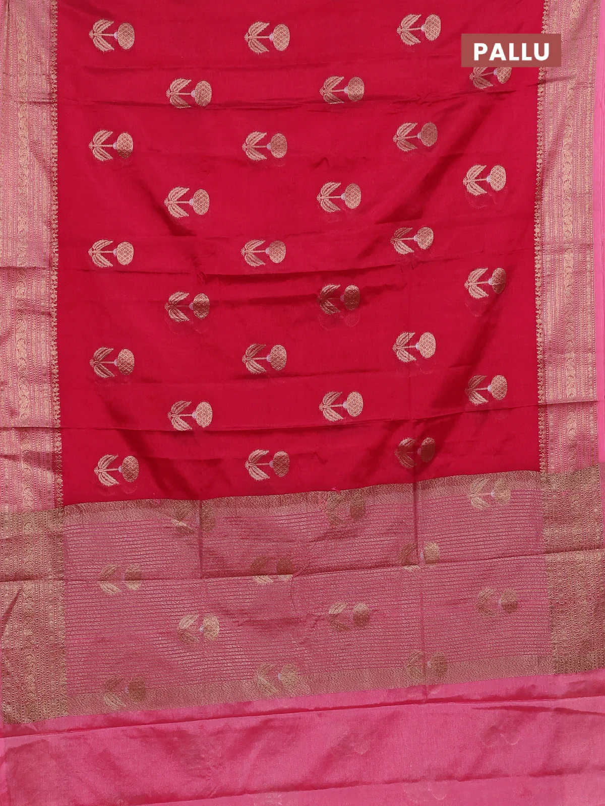 Banarasi warm silk saree light pink and peach pink with thread & zari woven buttas and zari woven border - Image 3