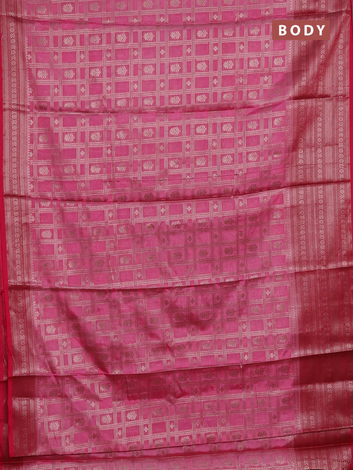 Banarasi warm silk saree light pink and pink with allover thread & zari checked pattern and long zari woven border - Image 2