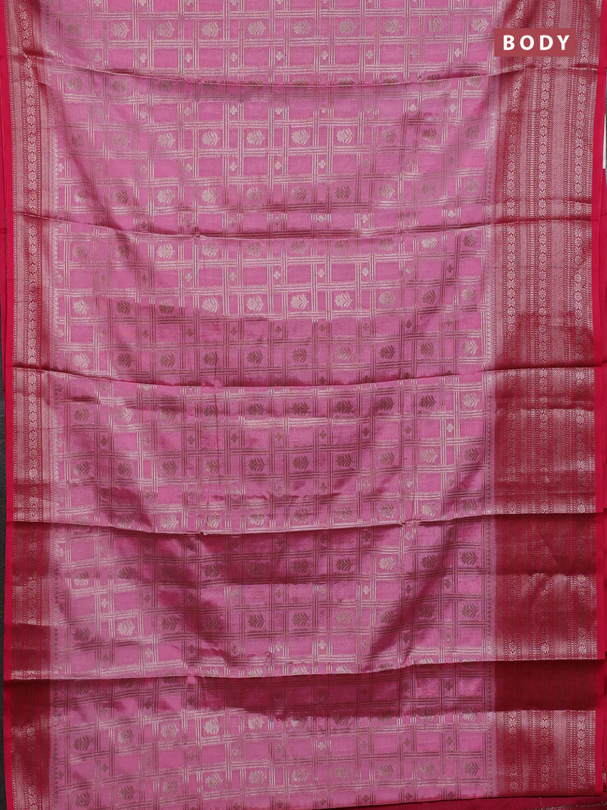 Banarasi warm silk saree light pink and pink with allover thread & zari checked pattern and long zari woven border - Image 2