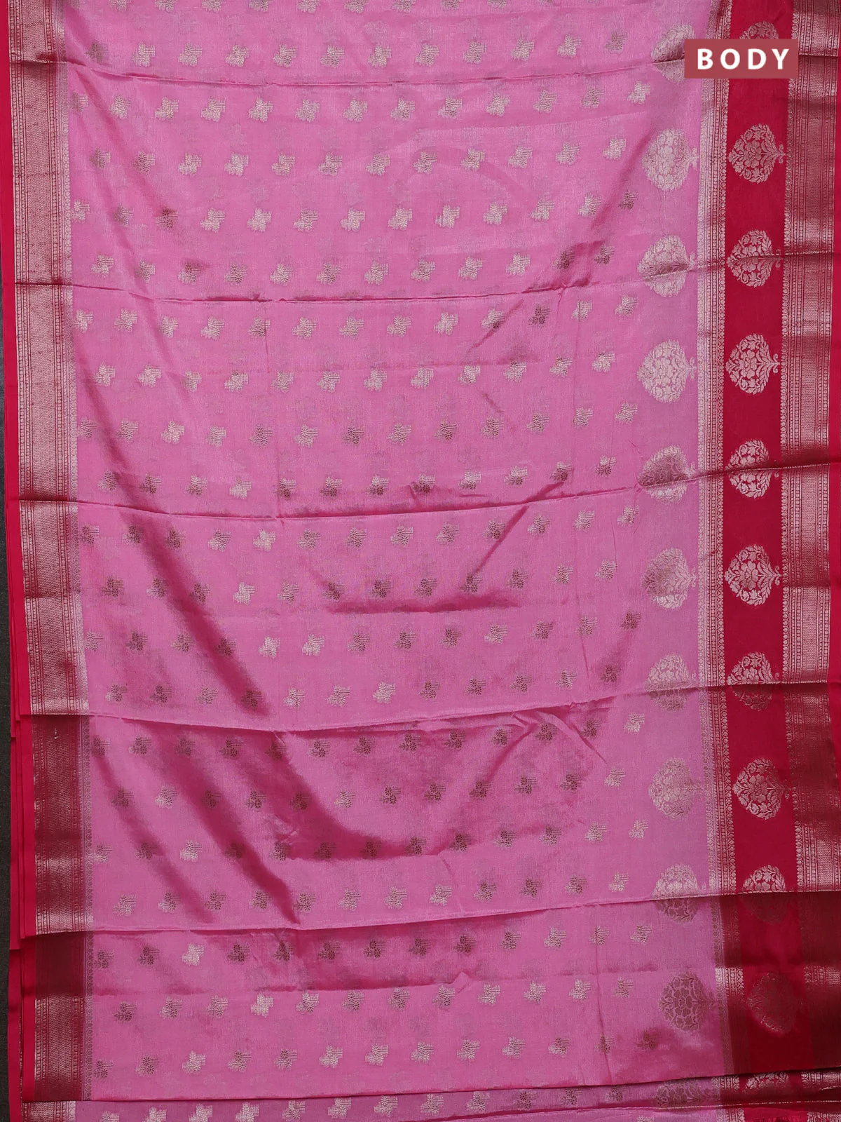 Banarasi warm silk saree light pink and pink with allover thread & zari woen buttas and zari woven border - Image 2