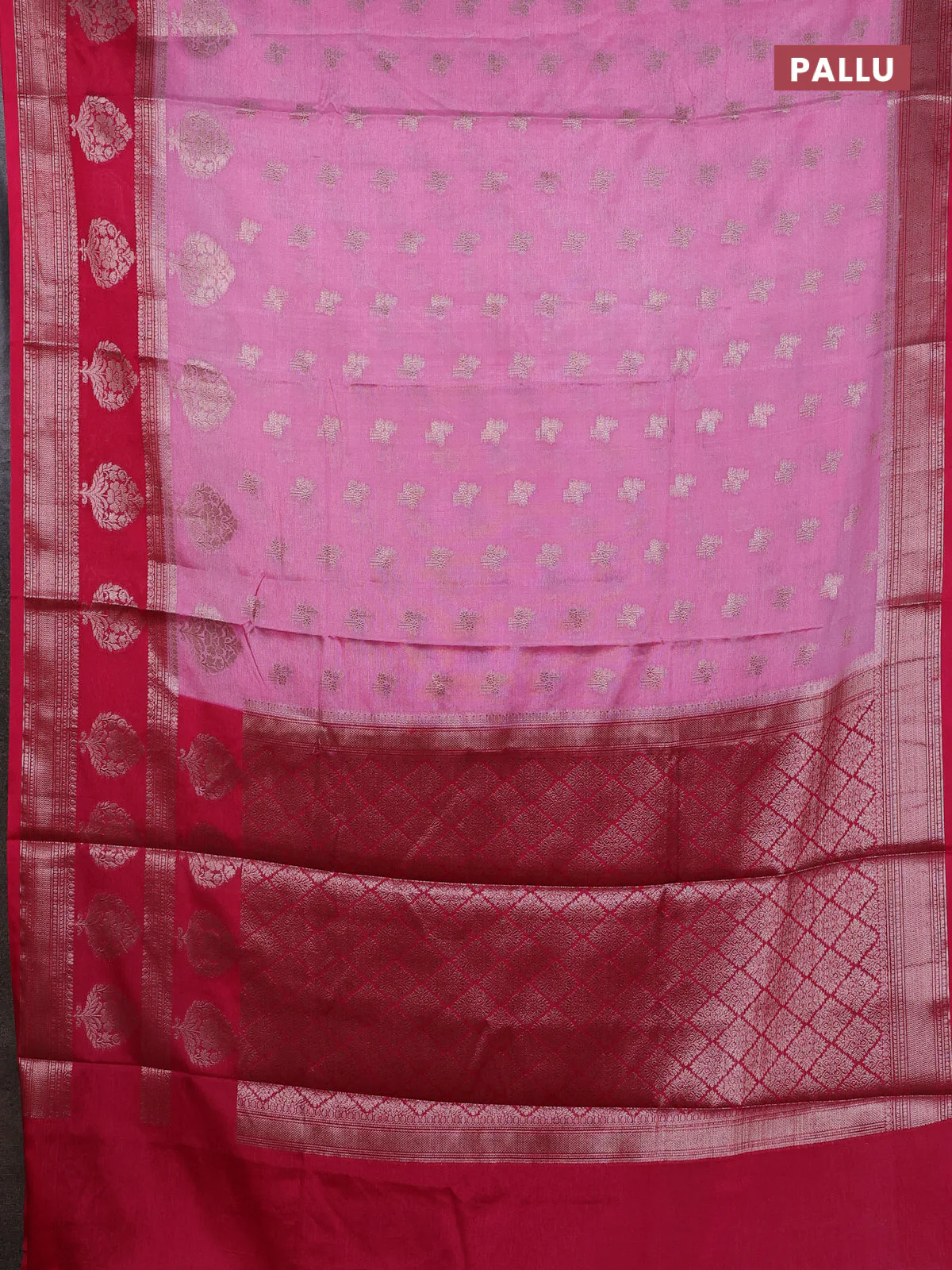 Banarasi warm silk saree light pink and pink with allover thread & zari woen buttas and zari woven border - Image 3