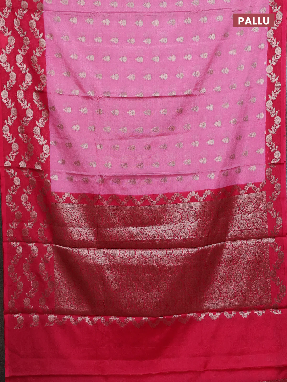 Banarasi warm silk saree light pink and pink with allover thread & zari woven buttas and zari woven border - Image 3