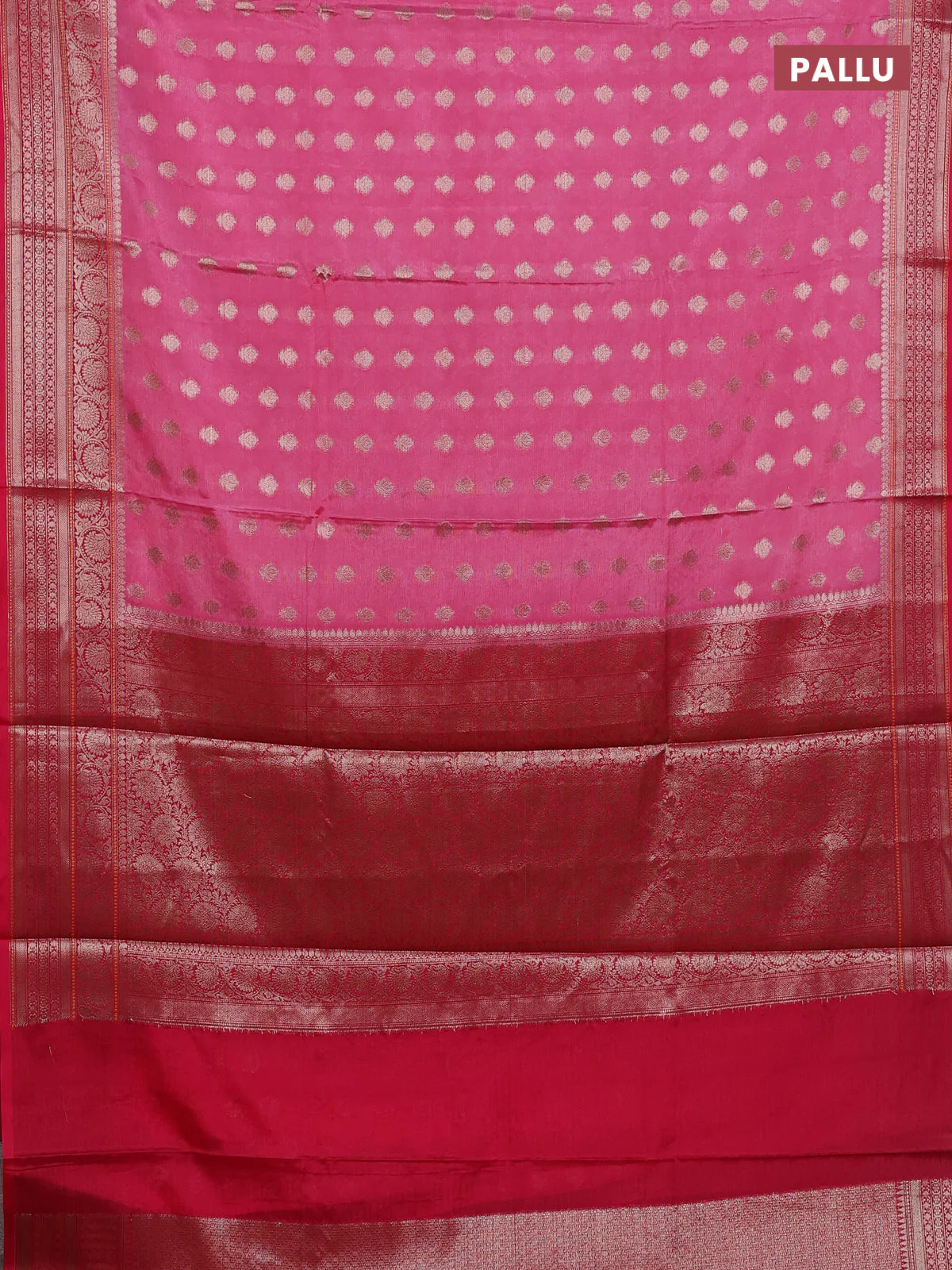 Banarasi warm silk saree light pink and pink with allover thread & zari woven buttas and zari woven border - Image 3