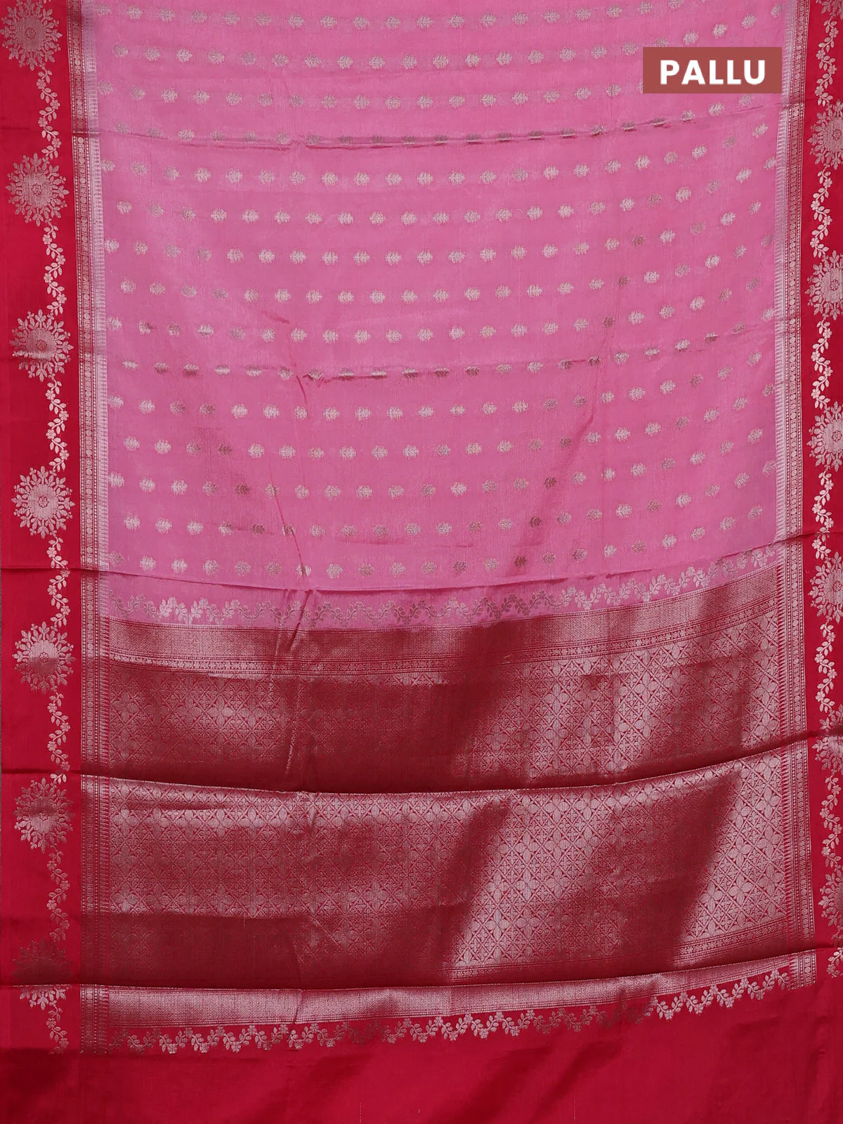 Banarasi warm silk saree light pink and pink with allover thread & zari woven buttas and zari woven border - Image 3